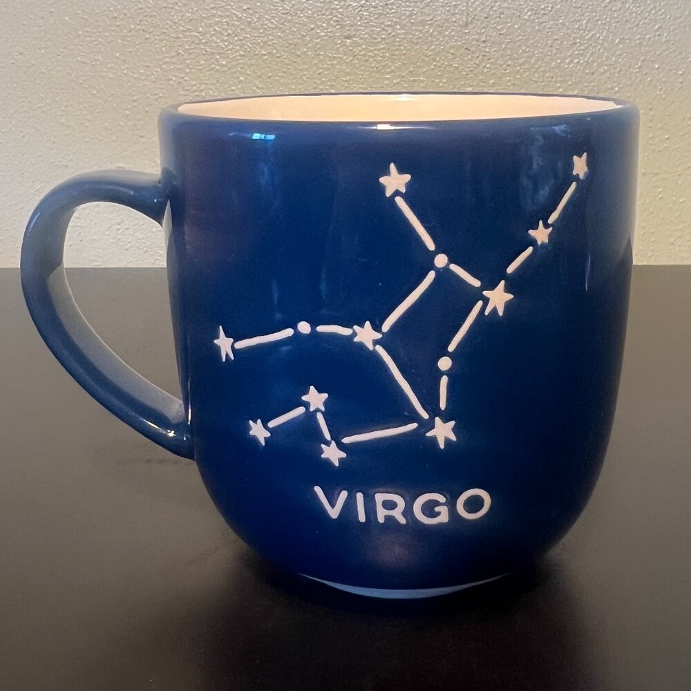 PMI Virgo Zodiac Constellation Glazed Blue Pottery Mug 17oz Astrological Horosco